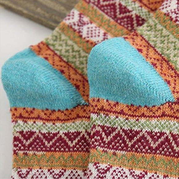 Womens 5 Pairs Vintage Style Thick Crew Socks - Picture 12 of 16